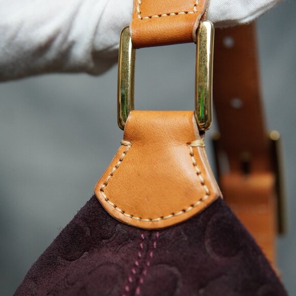 Celine Macadam Bordeaux Suede Handbag – Brown Leather Handle - Picture 8 of 15